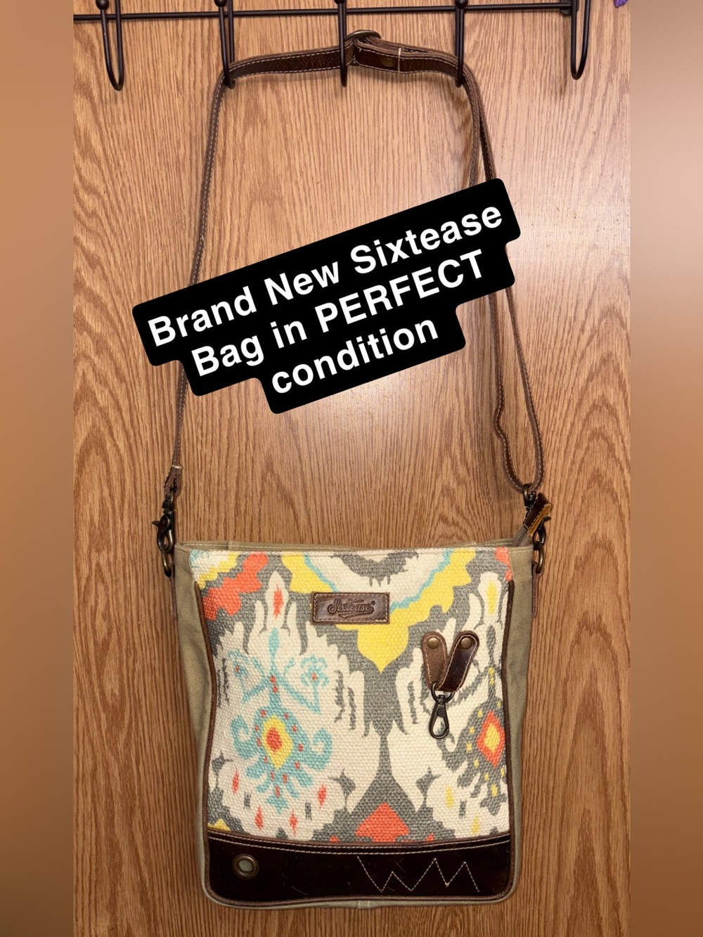 Patterned Canvas Crossbody Bag in Teal, Yellow & Coral